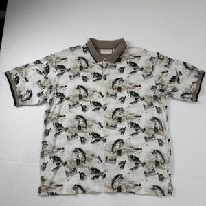 Tropical Palm Fishing Bass All Over Print Cotton Slub Polo Shirt Novelty XL